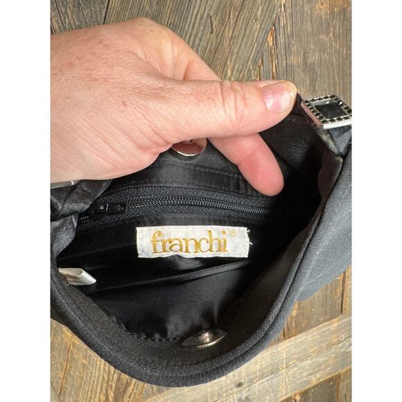 Franchi Small Black Shoulder Bag Purse with Buckle Strap 7” Vintage Classic - Picture 3 of 4